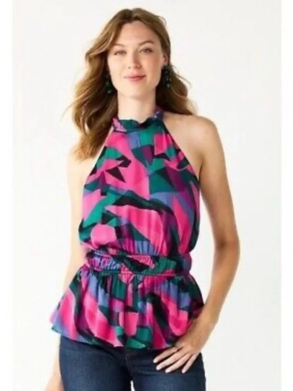 9 west sleeveless high-neck peplum halter blouse XXL